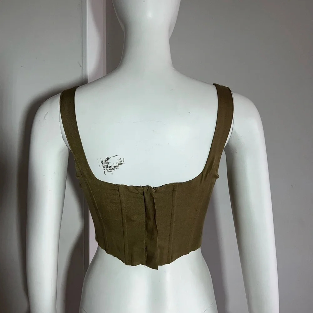 Lovers & Friends Linen Blend Milkmaid Tie Front Corset Crop Top Green Sz XS NWT - Picture 5 of 9